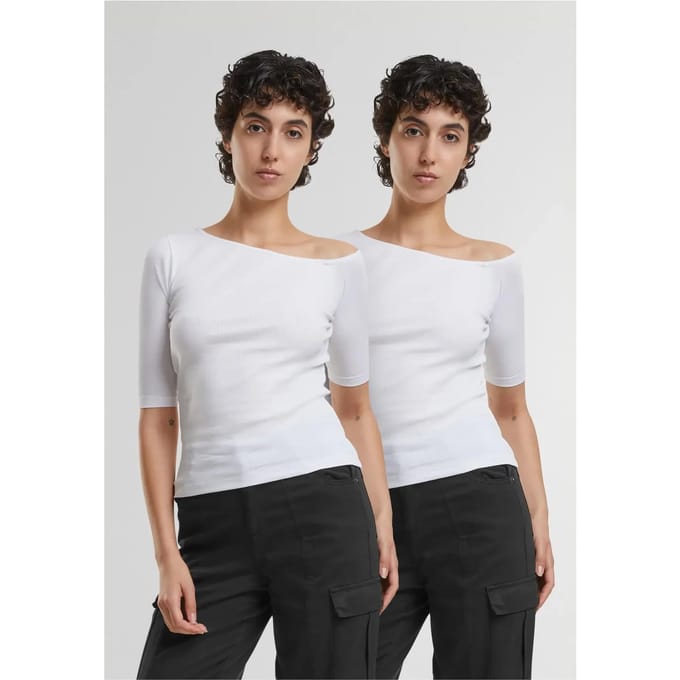 Urban Classics - Organic Asymmetric Rib Top - XS - Wit/Wit