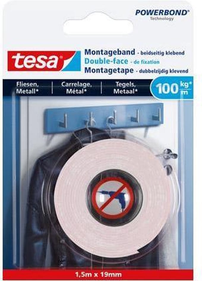 1x Tesa isolatietape rol zwart 20 mtr x 1,9 cm - Universele tape