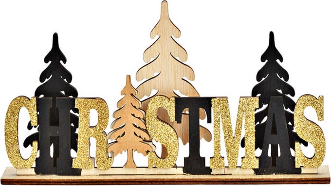Display Belettering Kerstmis - Christmas  dennenboom decor -Gouden glitters afwerking - (breedte/hoogte/diepte) 22x12x4cm