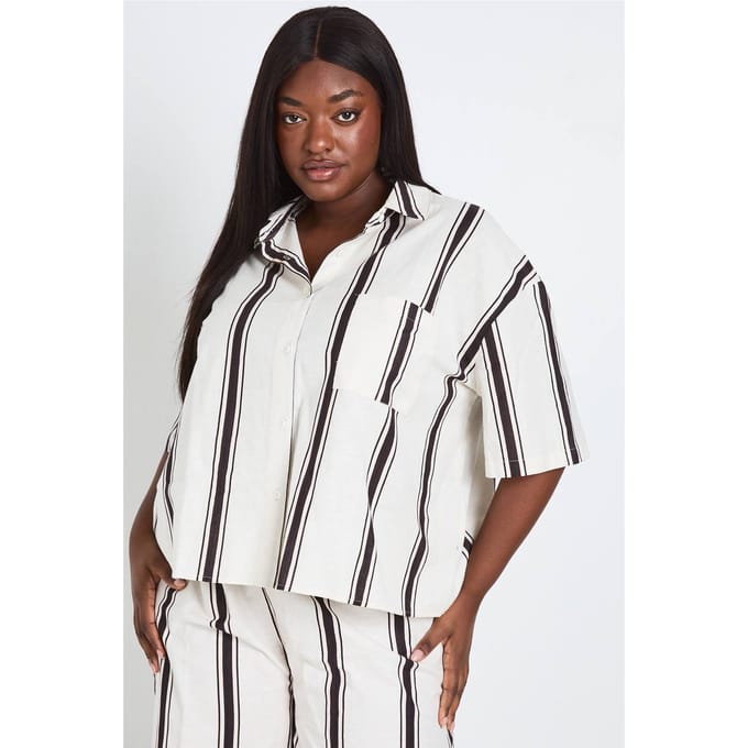 boohoo Dames Plus Linnen Boxy Gestreept Overhemd | Maat: 50
