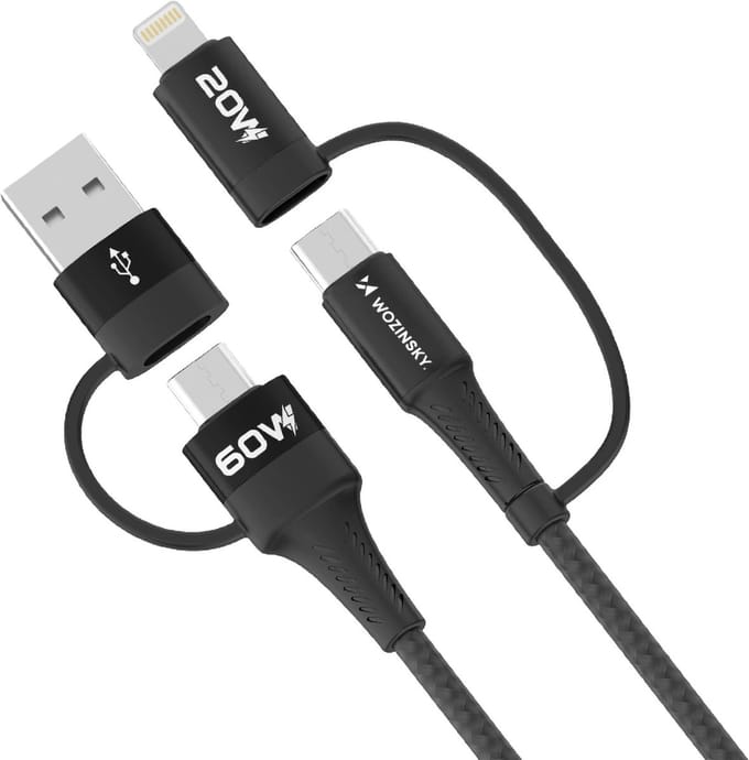 Wozinsky - WNBAA - 4in1 kabel 2x USB-C 1x USB-A 1x Lightning 60W - 1 - m - zwart