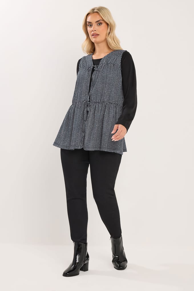Yours Mouwloze Top Met Striksluitingen En Gingham Print In Zwart Size 42