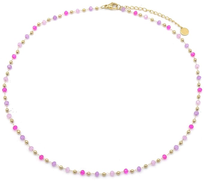 Ketting met Glaskralen - RVS - Lengte 39-44 cm - Paars