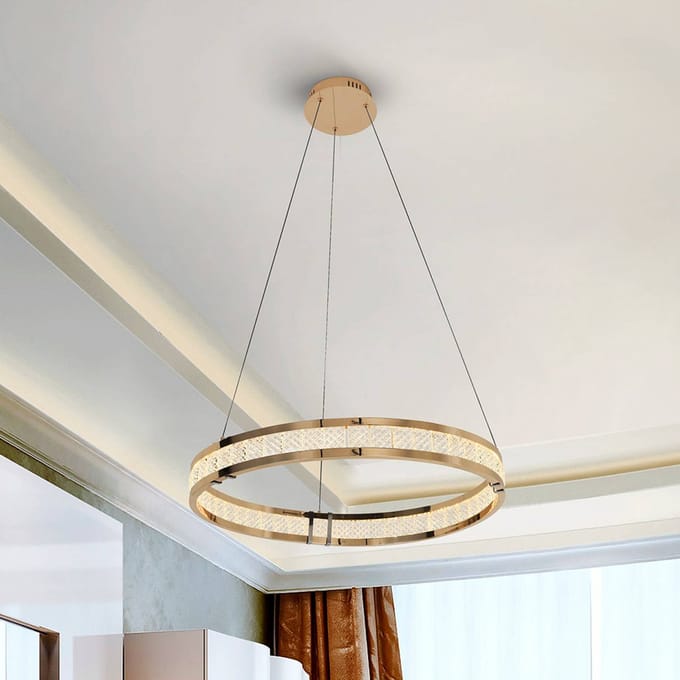 Schuller Valencia LED hanglamp Lorian, goudkleurig, Ø 60 cm, metaal