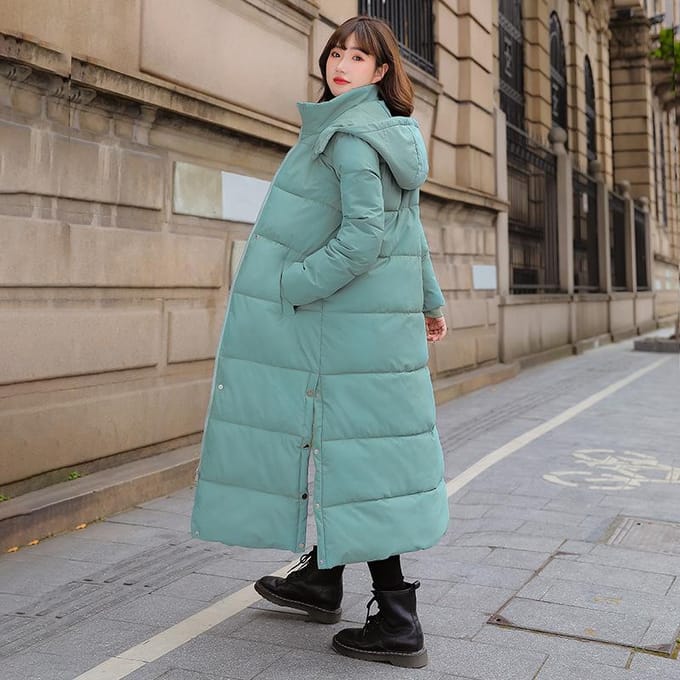 Dames X-Long Winterjas Met Capuchon Zijsplit Winddicht Warm Donsjack Oversized Katoen Gewatteerde Parka's 3XL groen