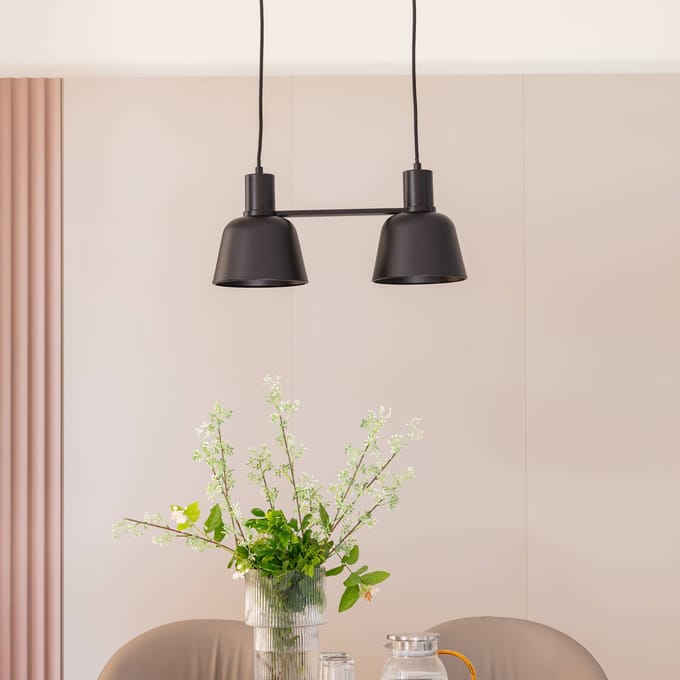 Lucande - hanglamp - 2lichts - ijzer - H: 19.3 cm - E27 - mat zwart