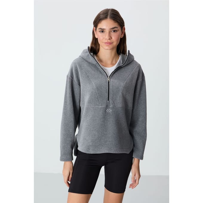 Oversized Pluche Halvemuismantel met Kap