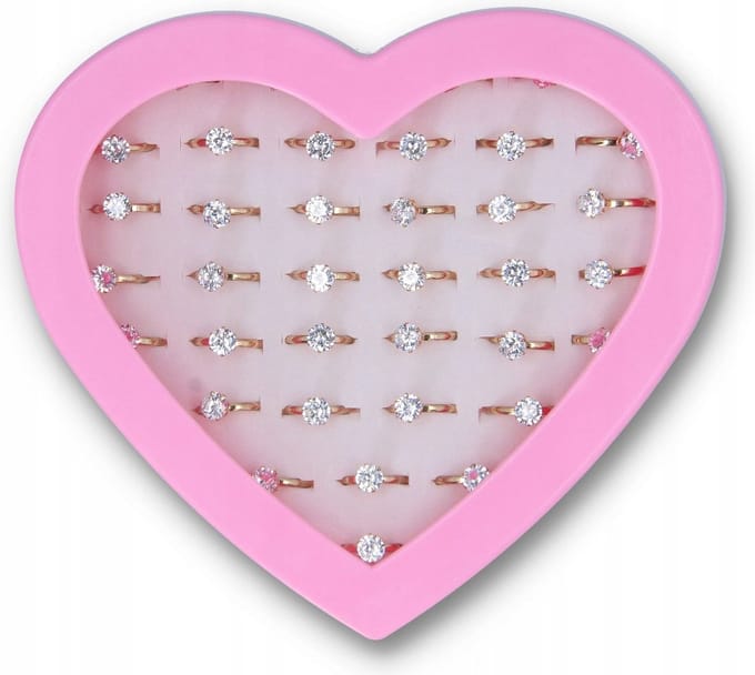 36 x VERSTELBARE PRINSES RING + HART DOOS