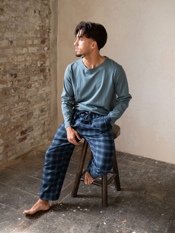 Phil & Co Lange Heren Pyjama Set Met Flanellen Pyjamabroek Groen - Maat XXL