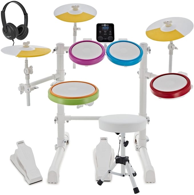 Junior Elektronisch Drumstel met Koptelefoon en Kruk, Wit