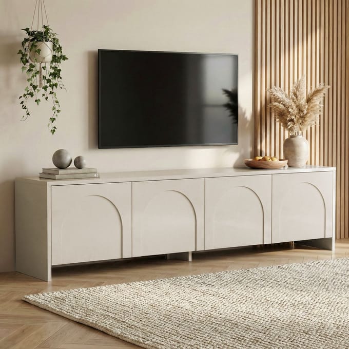 Asir - TV-standaard - Wit - Frame: 100% gemelamineerd spaanplaat - 43 x 188 x 13 cm