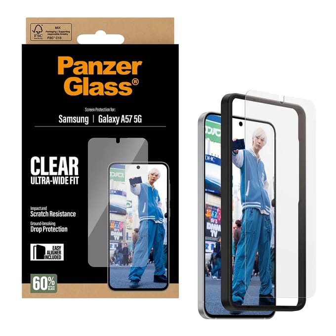 PanzerGlass Ultra-Wide Fit Anti-Bacterial Screenprotector incl. applicator voor de Samsung Galaxy A57 (5G)