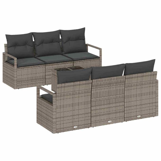 vidaXL Bankstel 7 st 6-Aantal zitplaatsen Grijs poly rattan