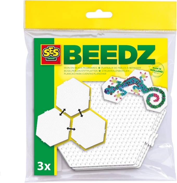 SES Creative - Beedz - Strijkkralen Grondplaten - 3 Stuks - Hexagon (Zeshoek) - Koppelbaar - Vanaf 5 Jaar