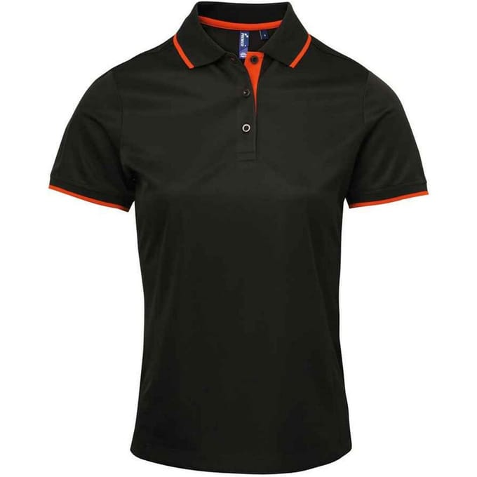 Premier Dames/Dames Coolchecker Contrast Poloshirt (Zwart/Oranje)