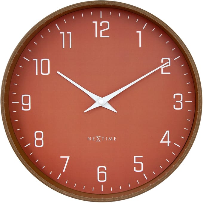 Wandklok 30cm-Stil-Donker houtpatroon/Klei-Plastic-NeXtime 'Lyra'