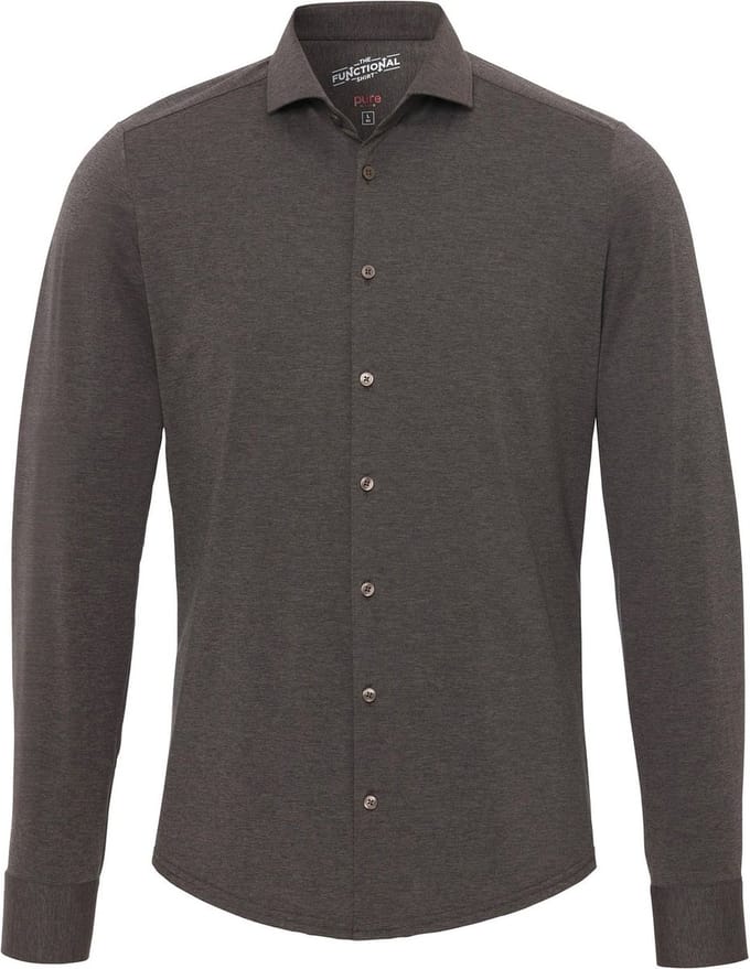 Pure H.Tico The Functional Shirt Bruin - Maat 41 - Heren - Overhemden Casual