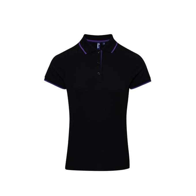 Premier Dames/dames Contrast Coolchecker Poloshirt (Zwart/Paars)