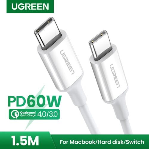 UGREEN USB 2.0 Type C M-M kabel wit, 1,5 m, compatibel met iPhone 17/16/15, Google Pixel 4, Samsung Galaxy S20, Huawei P30 enz.