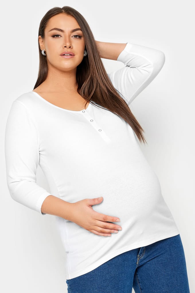Bump It Up Maternity Geribbelde Top Met Drukknopen In Wit Size 42