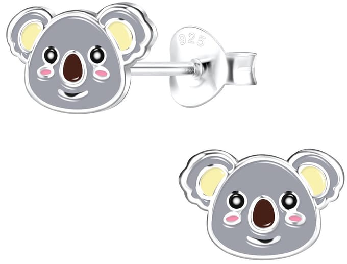 Joy|S - Zilveren koala oorbellen - 9 x 6 mm - grijs