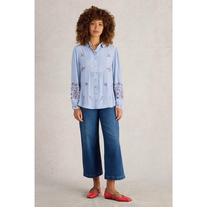 White Stuff Geri Embroidered Shirt Blue Multi Taglia: 8 REGULAR | Maglie a manica lunga Outlet | Donna | Blu