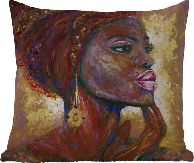 Tuinkussen - Schilderij - Olieverf - Goud - Vrouw - 40x40 cm - Weerbestendig