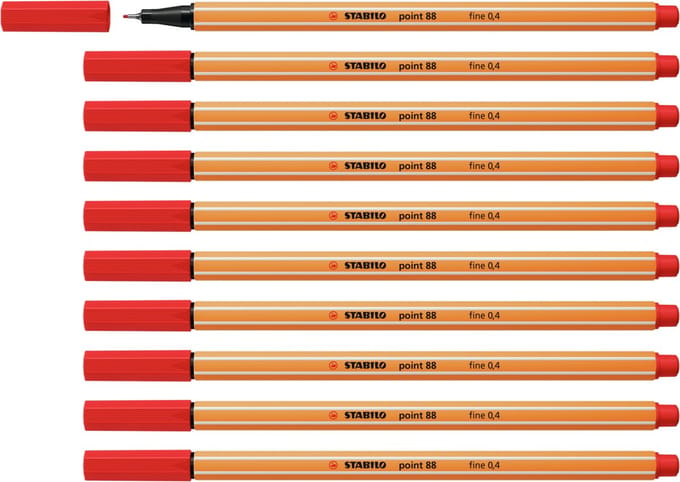 STABILO point 88 - Premium Fineliner - Fine 0,4 mm – Licht Rood – Doos 10 stuks