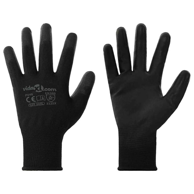 vidaXL Werkhandschoenen 12 st Zwart 10 / xl Polyester