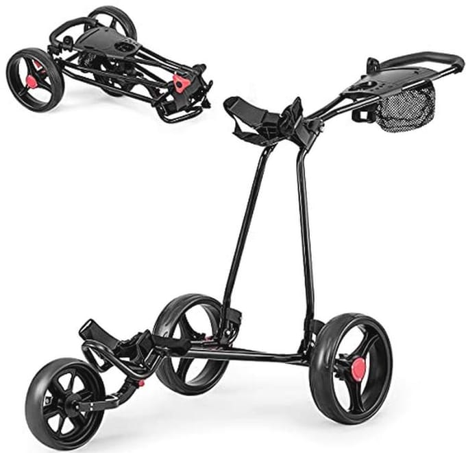 Opvouwbare golfwagen met 3 wielen, verstelbare handgreep en accessoires