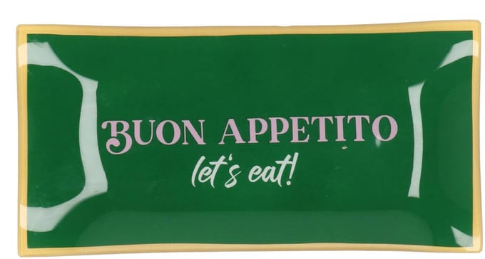 Daan Kromhout - Glas - Bord - Glazen Bordje - Buon Appetito (let’s eat!) - Groen - 20 x 10 cm