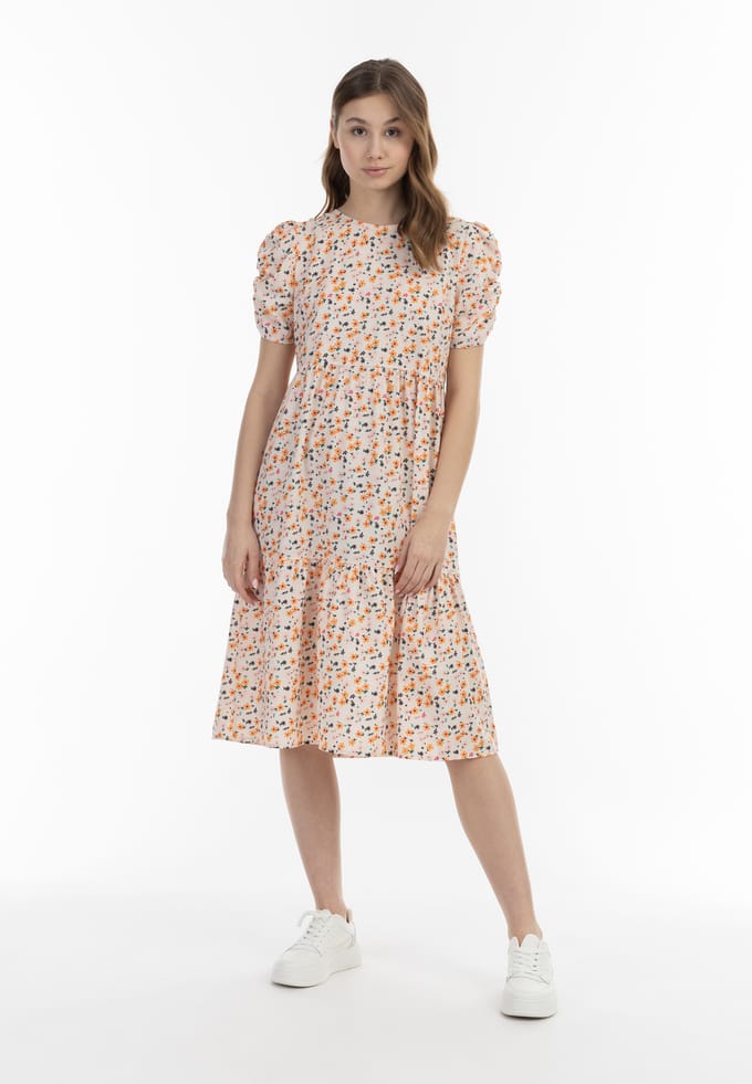 Mymo Midi-jurk met korte mouwen Dames Crème veelkleurig