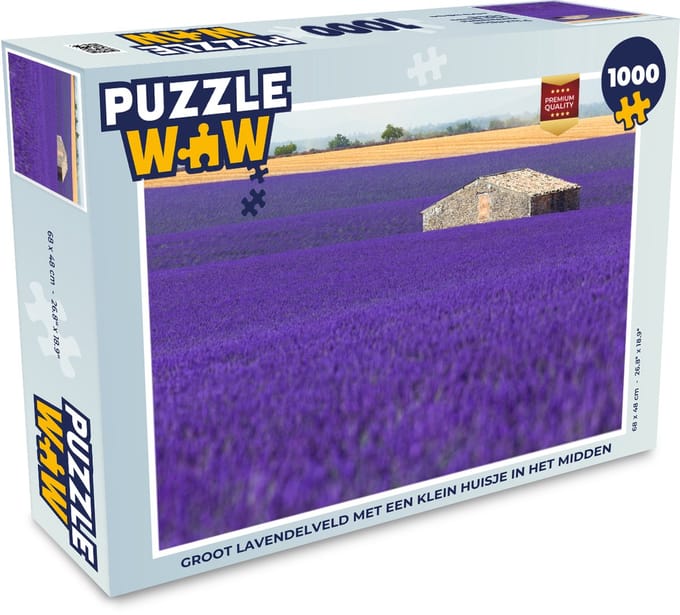 Puzzel Groot lavendelveld met een klein huisje in het midden - Legpuzzel - Puzzel 1000 stukjes volwassenen