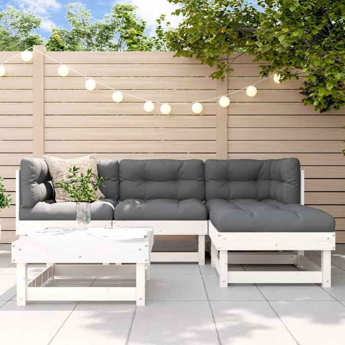 vidaXL - 5-delige - Loungeset - massief - grenenhout - wit
