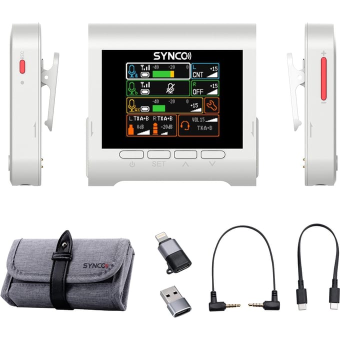 SYNCO G3 2.4G Draadloos Microfoonsysteem Microfoon met Dual-Channel Ontvanger + 2 stuks Zenders Clip-on wit