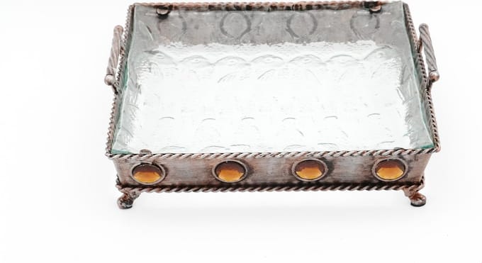 Decoratie Schaal - Glas - Bronskleurig - 29x29x6.5cm