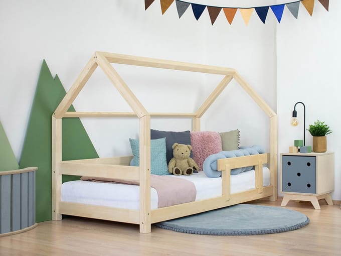 Children's House Bed TERY with Firm Bed Guard - Grey - 80 x 160 cm
