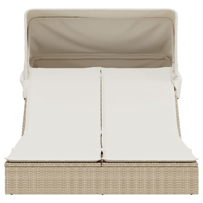vidaXL - Ligbed - 2-persoons - met - luifel - en - kussens - poly - rattan - beige