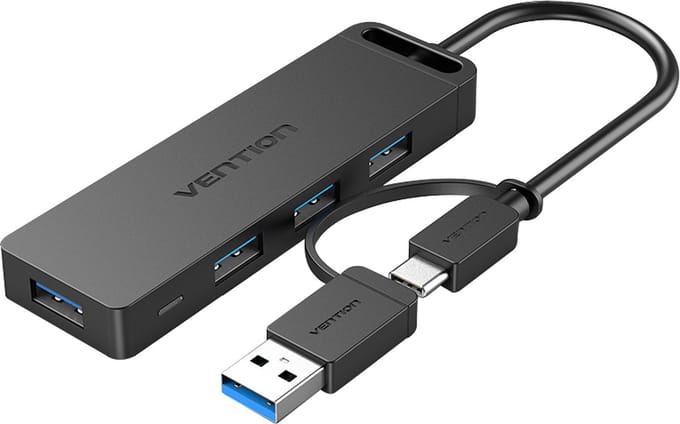 Vention 2-in-1 Interface USB 3.0 Hub with 4 Ports USB-C and USB 3.0 USB hub - 4 - USB 3.0 - Zwart