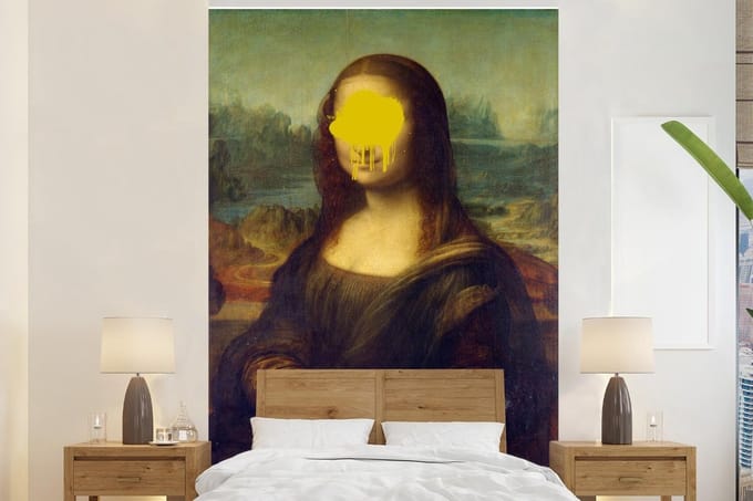 Behang - Fotobehang Mona Lisa - Leonardo da Vinci - Geel - Breedte 145 cm x hoogte 220 cm