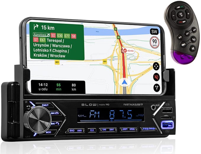 BLOW Mobile PRO 1DIN Autoradio – Smartphonehouder – Telefoonhouder Auto - Bluetooth – USB – FM – AUX