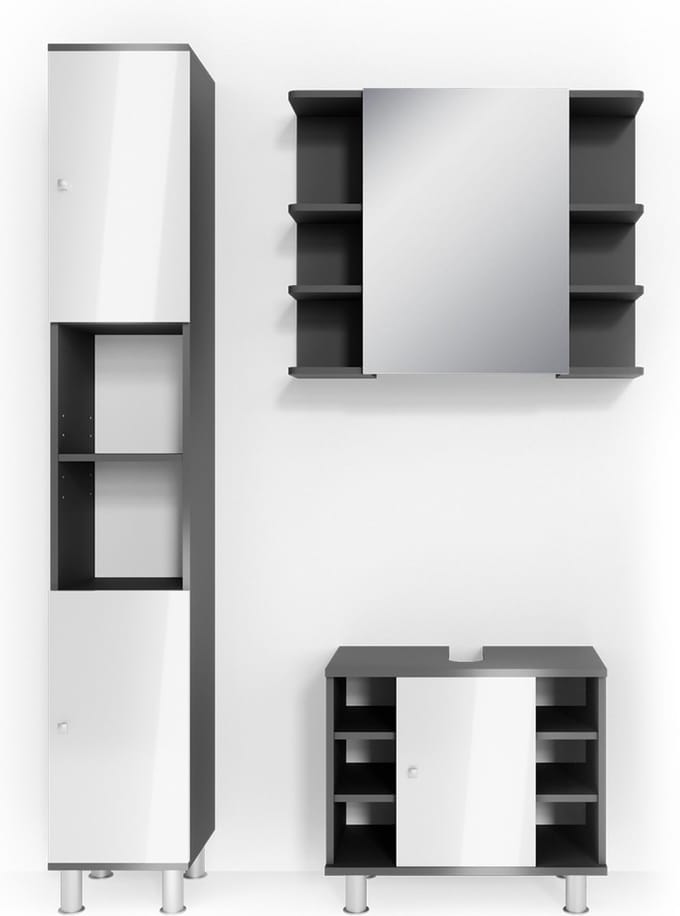 Vicco Badkamermeubel set Fynn, Antraciet, 3-delig