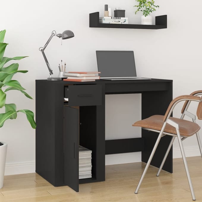 vidaXL - Bureau - 100x49x75 - cm - bewerkt - hout - zwart