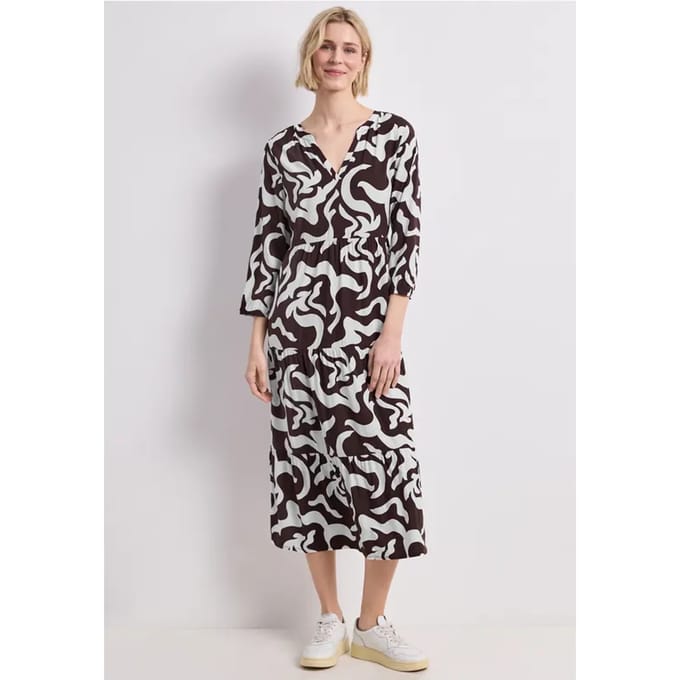 Midi-jurk met gespleten hals en print