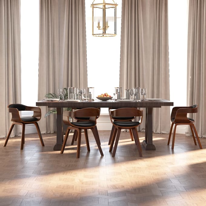 vidaXL - Eetkamerstoelen - 6 - st - gebogen - hout - en - kunstleer - zwart