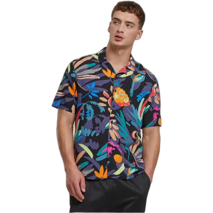 Urban Classics - Viscose AOP Resort Overhemd - 4XL - Zwart