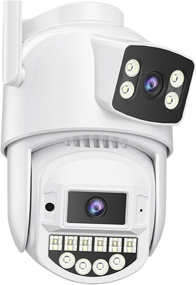 IP Camera Wifi - Beveiligingscamera Buiten - Huisbewaking - Dubbele Lens Automatische Tracking - 8MP - Wit