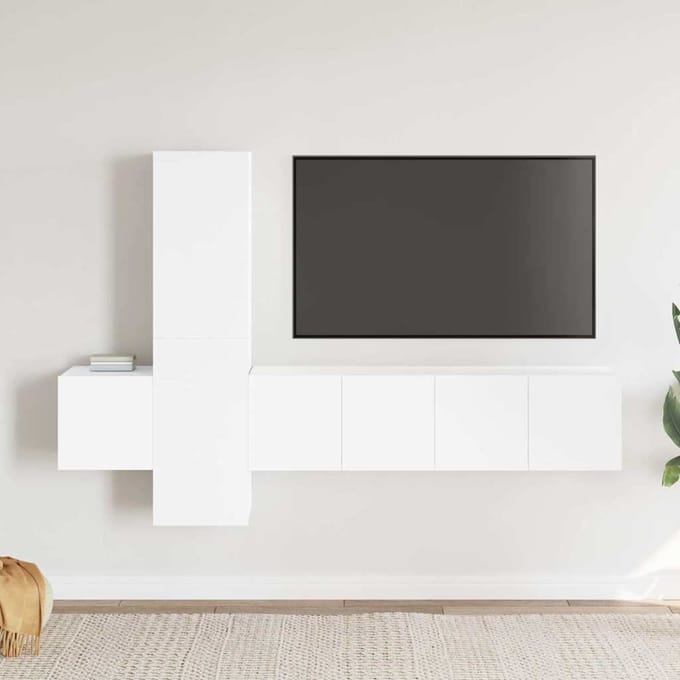 vidaXL - 5-delige - Tv-meubelset - bewerkt - hout - wit