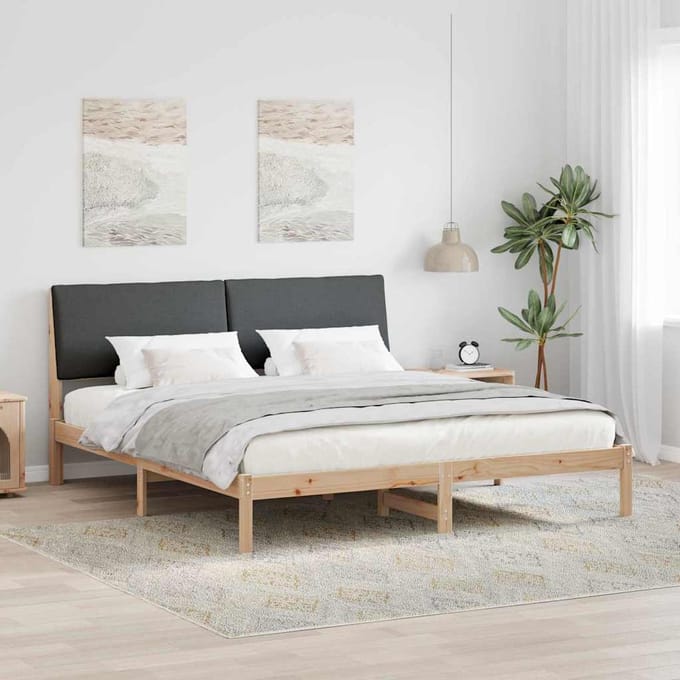 vidaXL - Bedframe - Bruin - en - donkergrijs - 200 - x - 200 - cm - Massief - grenenhout