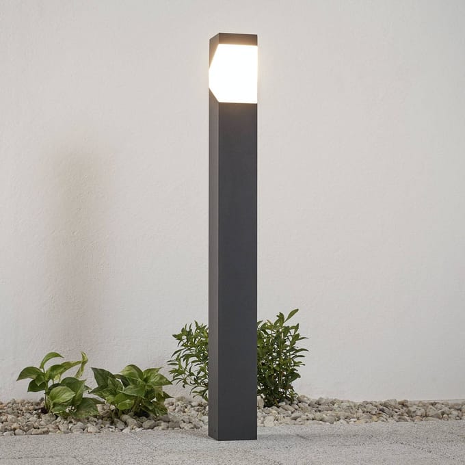Lucande - Tuinpad verlichting - 1licht - Aluminium, polycarbonaat - H: 100 cm - E27 - grafietgrijs, opaalwit